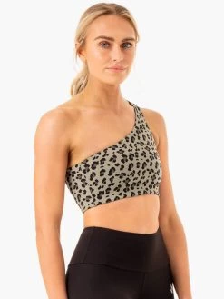 Adapt One Shoulder Sports Bra - Khaki Leopard -Ryderwear adapt one shoulder sports bra khaki leopard clothing ryderwear 869820 1080x