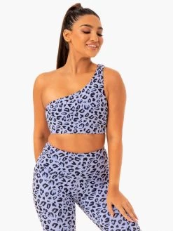 Adapt One Shoulder Sports Bra - Lavender Leopard