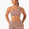 Adapt One Shoulder Sports Bra - Peach Leopard