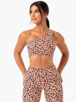 Adapt One Shoulder Sports Bra - Peach Leopard