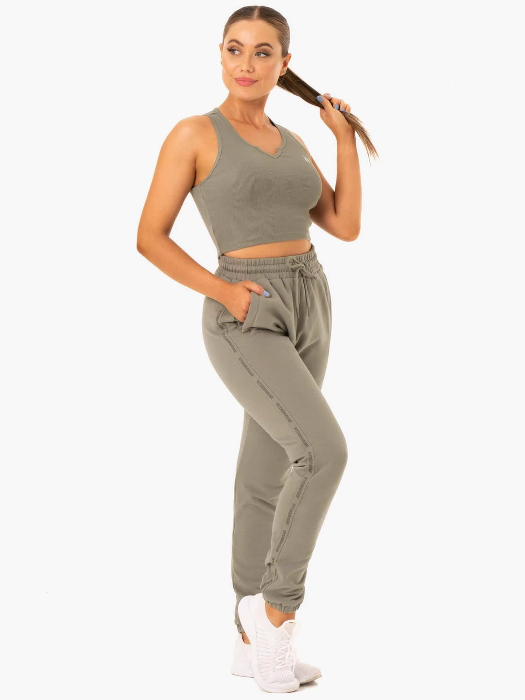 Base High Waisted Track Pants - Khaki 6 Base High Waisted Track Pants - Khaki - Image 6