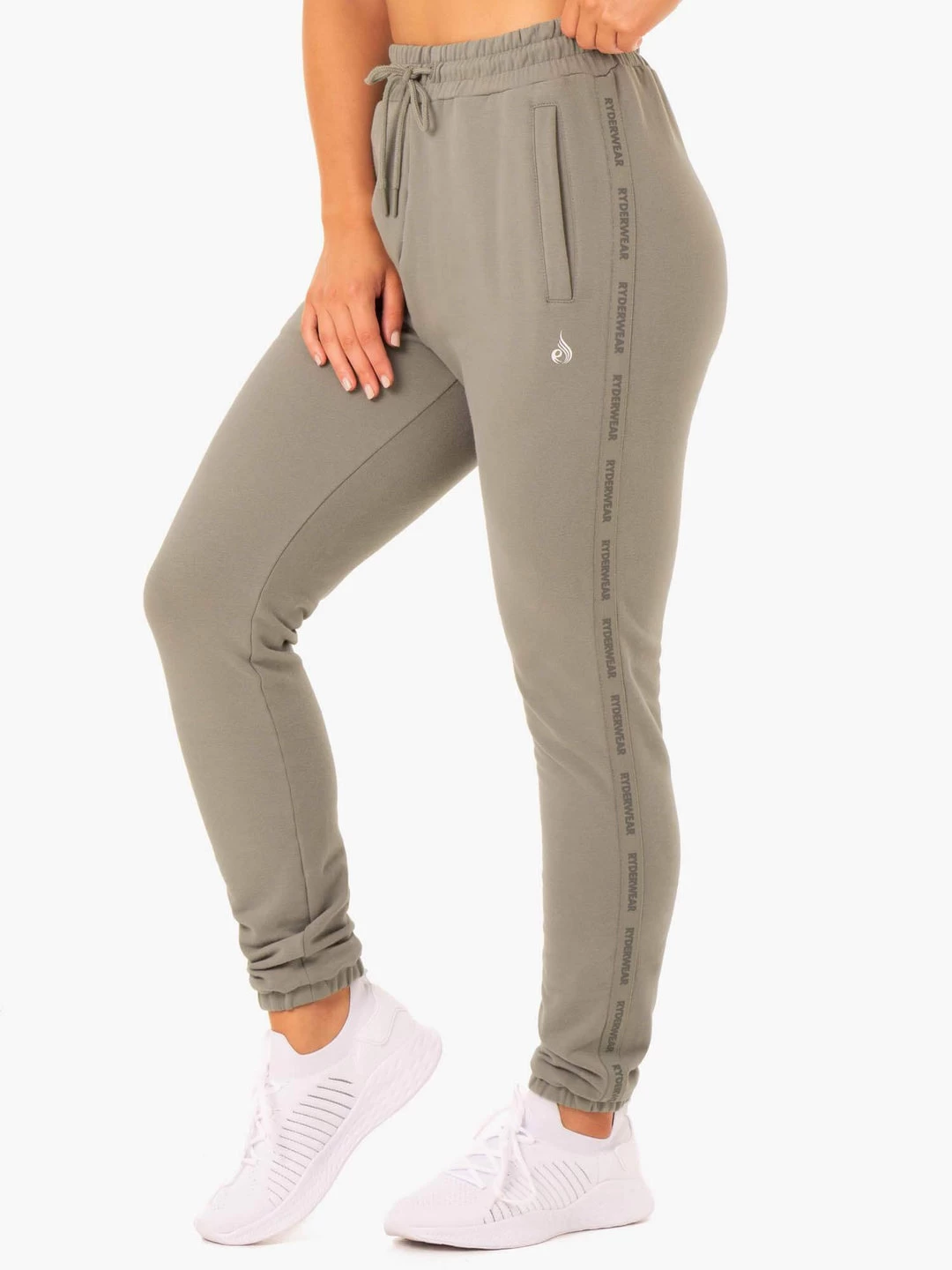 Base High Waisted Track Pants - Khaki 2 Base High Waisted Track Pants - Khaki - Image 2