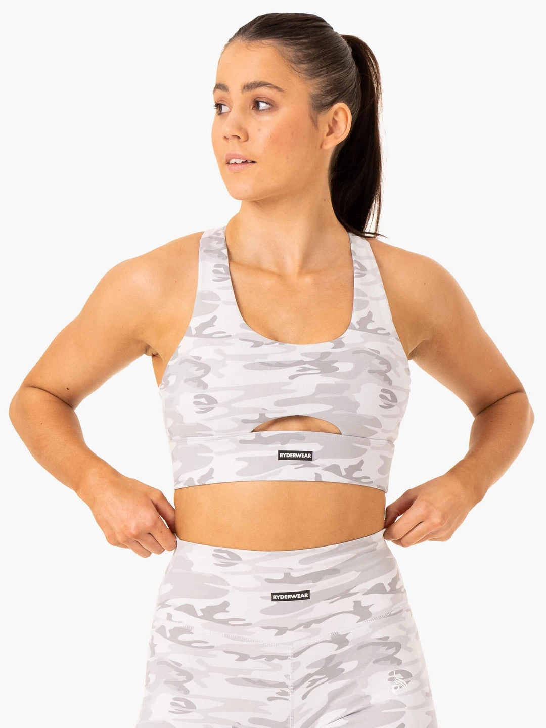 Base Racer Back Sports Bra - Grey Camo 1 Base Racer Back Sports Bra - Grey Camo