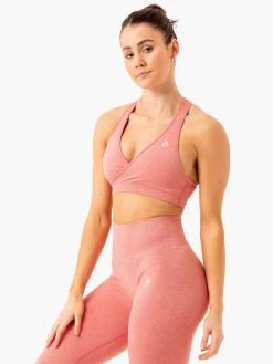 Essential Seamless Cross Over Sports Bra - Pink Marl -Ryderwear essential seamless cross over sports bra pink marl clothing ryderwear 515853 1080x