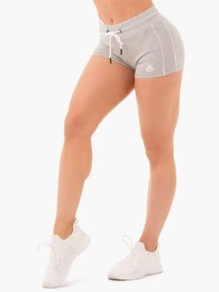 High Waisted Track Shorts - Grey Marl