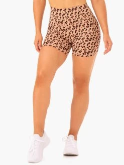 Hybrid Mid Length Shorts - Tan Leopard