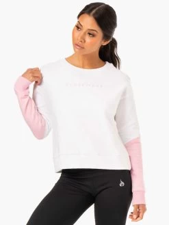 Hybrid Pullover Jumper - White/Pink