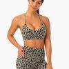 Hybrid Sports Bra - Khaki Leopard