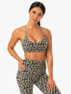 Hybrid Sports Bra - Khaki Leopard