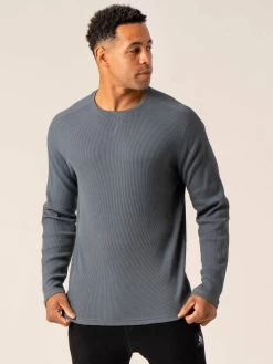 Men's Waffle Lounge Crew Neck - Steel Blue