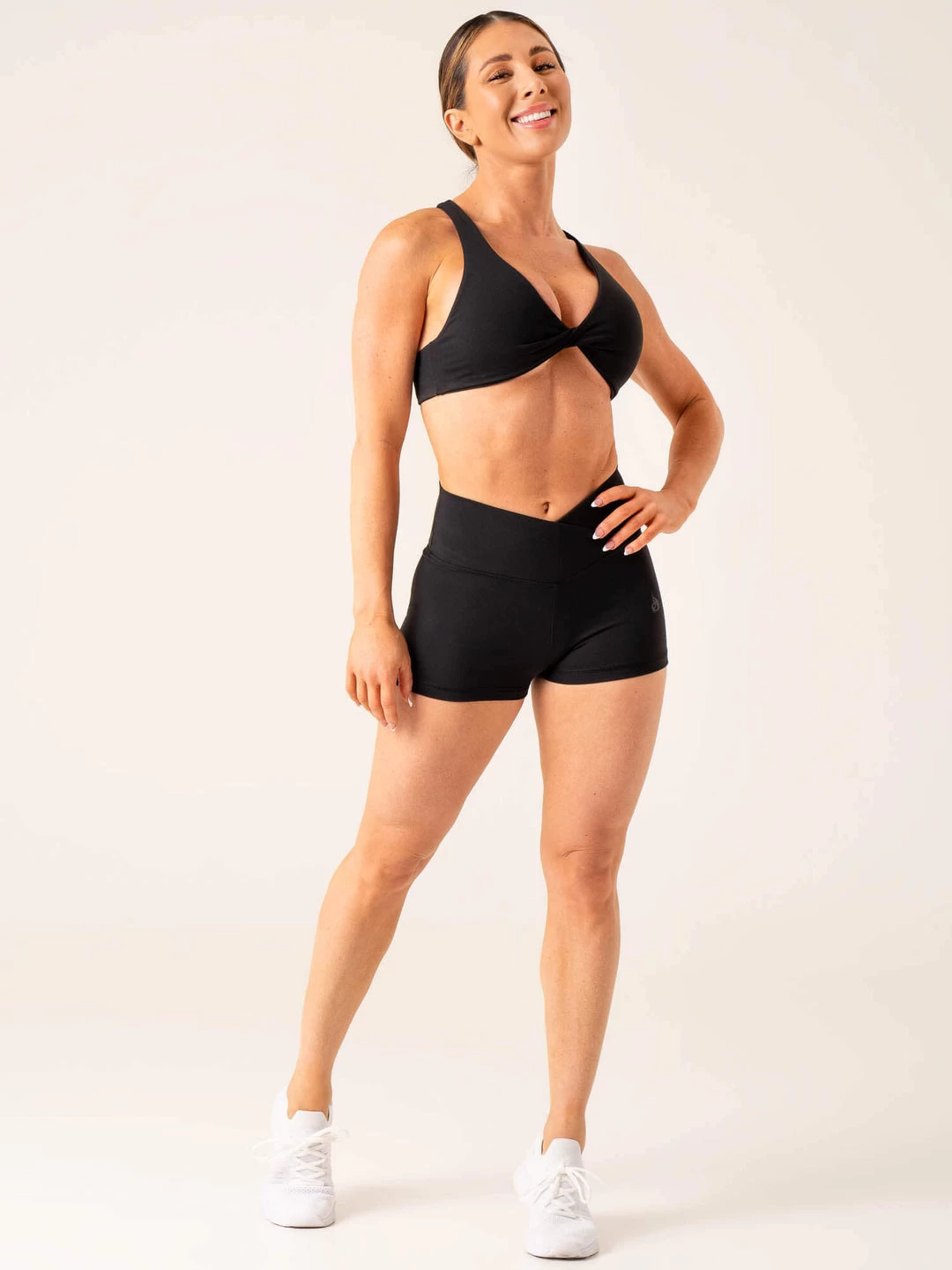 Momentum Cross Over Scrunch Booty Shorts - Black 5 Momentum Cross Over Scrunch Booty Shorts - Black - Image 5