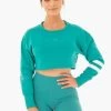 Motion Cropped Sweater - Teal