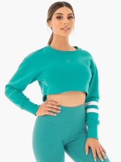 Motion Cropped Sweater - Teal -Ryderwear motion cropped sweater teal clothing ryderwear 817498 1080x