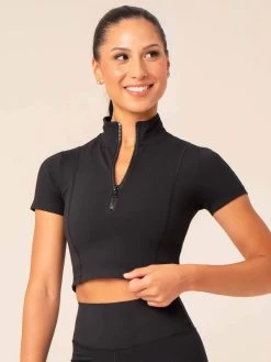 NKD Half Zip Fitted T-Shirt - Black