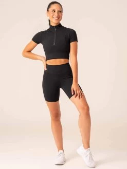 NKD Half Zip Fitted T-Shirt - Black -Ryderwear nkd half zip fitted t shirt black clothing ryderwear 849393 1080x