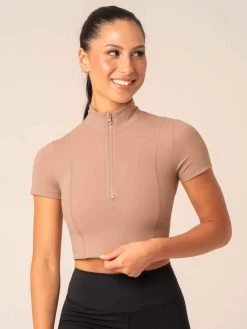 NKD Half Zip Fitted T-Shirt - Taupe -Ryderwear nkd half zip fitted t shirt taupe clothing ryderwear 511677 1080x