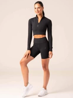 NKD Half Zip Long Sleeve Top - Black -Ryderwear nkd half zip long sleeve top black clothing ryderwear 192835 1080x