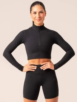 NKD Half Zip Long Sleeve Top - Black -Ryderwear nkd half zip long sleeve top black clothing ryderwear 578970 1080x