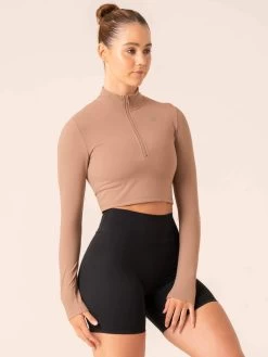 NKD Half Zip Long Sleeve Top - Taupe -Ryderwear nkd half zip long sleeve top taupe clothing ryderwear 208768 1080x