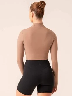 NKD Half Zip Long Sleeve Top - Taupe -Ryderwear nkd half zip long sleeve top taupe clothing ryderwear 228464 1080x