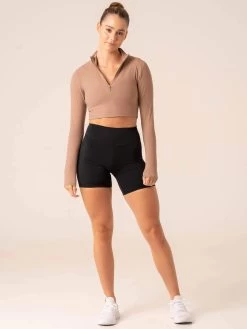 NKD Half Zip Long Sleeve Top - Taupe -Ryderwear nkd half zip long sleeve top taupe clothing ryderwear 321433 1080x