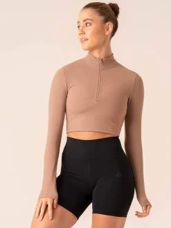 Ryderwear -Ryderwear nkd half zip long sleeve top taupe clothing ryderwear 363382 1080x