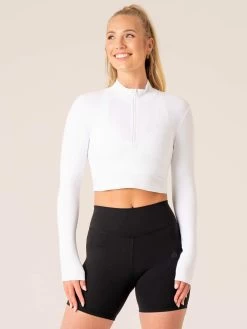 NKD Half Zip Long Sleeve Top - White -Ryderwear nkd half zip long sleeve top white clothing ryderwear 489083 1080x