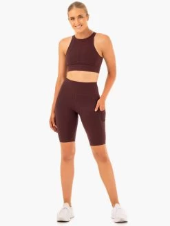 Reset High Waisted Pocket Bike Shorts - Chocolate -Ryderwear reset high waisted pocket bike shorts chocolate clothing ryderwear 535194 1080x