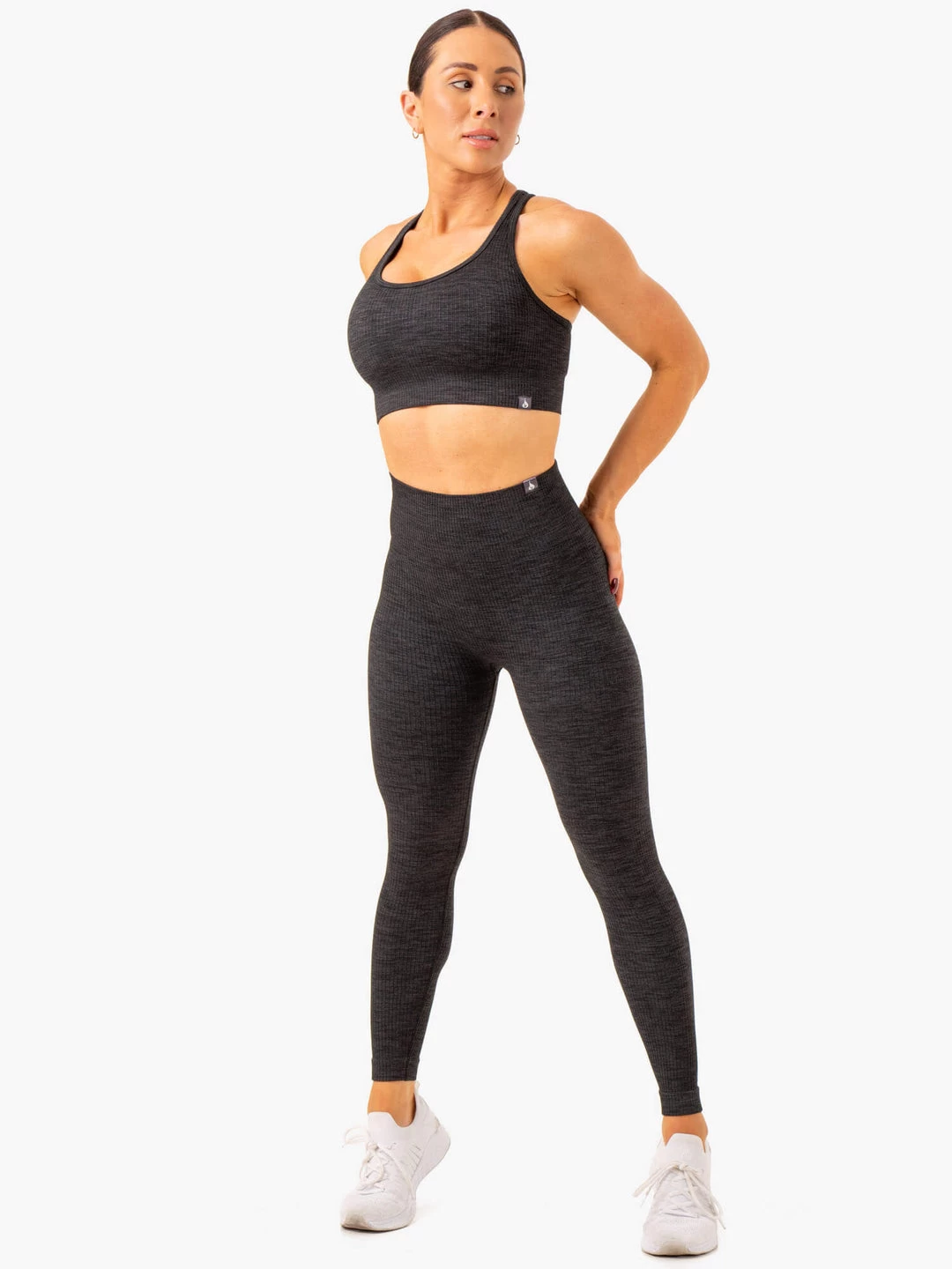 Rib Seamless Leggings - Black Marl 4 Rib Seamless Leggings - Black Marl - Image 4