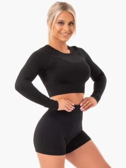 Rib Seamless Long Sleeve Top - Black -Ryderwear rib seamless long sleeve top black clothing ryderwear 370633 1080x