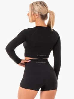 Rib Seamless Long Sleeve Top - Black -Ryderwear rib seamless long sleeve top black clothing ryderwear 912838 1080x