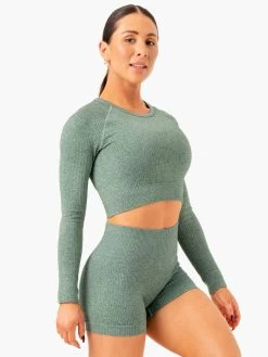 Rib Seamless Long Sleeve Top - Green Marl -Ryderwear rib seamless long sleeve top green marl clothing ryderwear 798124 1080x