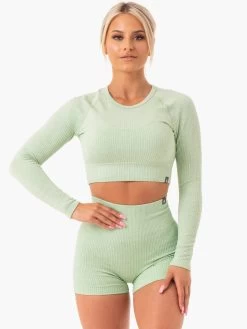 Rib Seamless Long Sleeve Top - Neomint Marl
