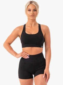 Rib Seamless Sports Bra - Black