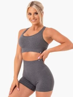 Rib Seamless Sports Bra - Charcoal Marl