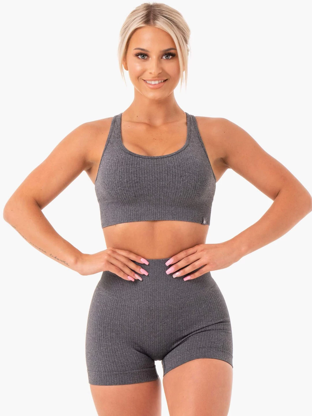 Rib Seamless Sports Bra - Charcoal Marl 3 Rib Seamless Sports Bra - Charcoal Marl - Image 3