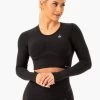 Sculpt Seamless Long Sleeve Top - Black Marl