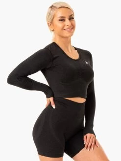 Sculpt Seamless Long Sleeve Top - Black Marl -Ryderwear sculpt seamless long sleeve top black marl clothing ryderwear 742591 1080x