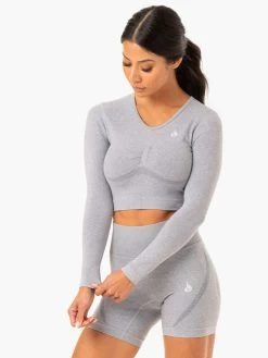 Sculpt Seamless Long Sleeve Top - Grey Marl -Ryderwear sculpt seamless long sleeve top grey marl clothing ryderwear 162027 1080x