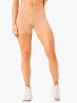 Serene Cross Over Scrunch Shorts - Tan -Ryderwear serene cross over scrunch shorts tan clothing ryderwear 247219 1080x