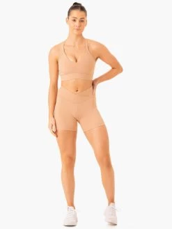 Serene Cross Over Scrunch Shorts - Tan -Ryderwear serene cross over scrunch shorts tan clothing ryderwear 667686 1080x