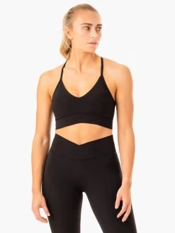 Serene Cross Over Sports Bra - Black