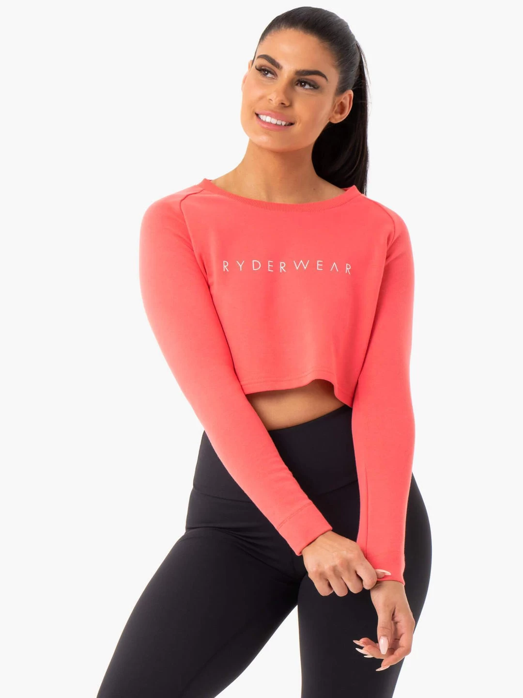 Staples Cropped Sweater - Coral 1 Staples Cropped Sweater - Coral