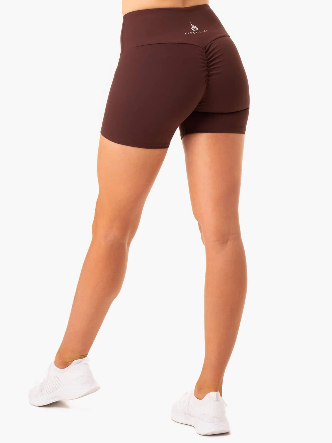 Staples Scrunch Bum Mid Length Shorts - Chocolate 1 Staples Scrunch Bum Mid Length Shorts - Chocolate