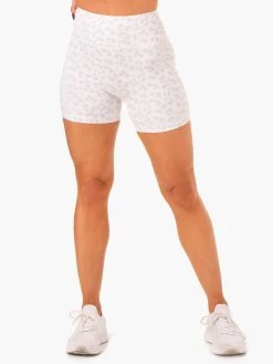 Ultra High Waisted Mid Length Shorts - Snow Leopard
