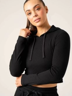 Women's Waffle Lounge Hoodie - Black -Ryderwear womens waffle lounge hoodie black clothing ryderwear 871312 1080x